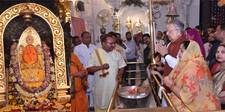 विधानसभा अध्यक्ष डॉ. रमन सिंह ने सपरिवार मां बम्लेश्वरी मंदिर पहुंचकर पूजा-अर्चना की